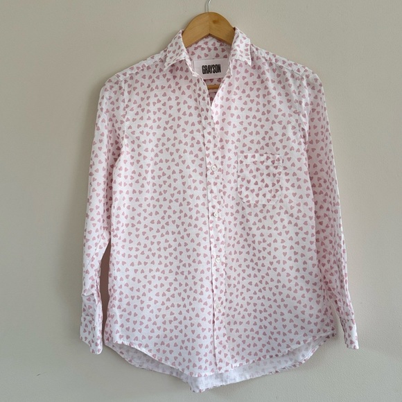 Grayson Anthropologie The Hero Pink Heart Button Down Shirt Size XSmall - Picture 4 of 6